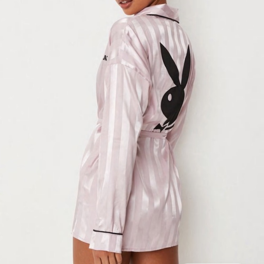 PlayBoy missguided pink Satin Bunny Dressing Gown